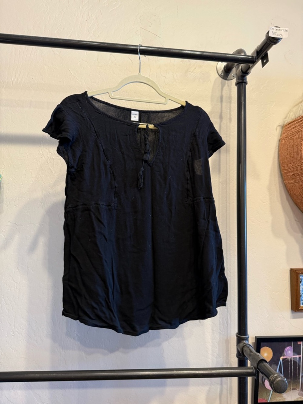 Old Navy Black Short-Sleeve Tie-Front Tunic
